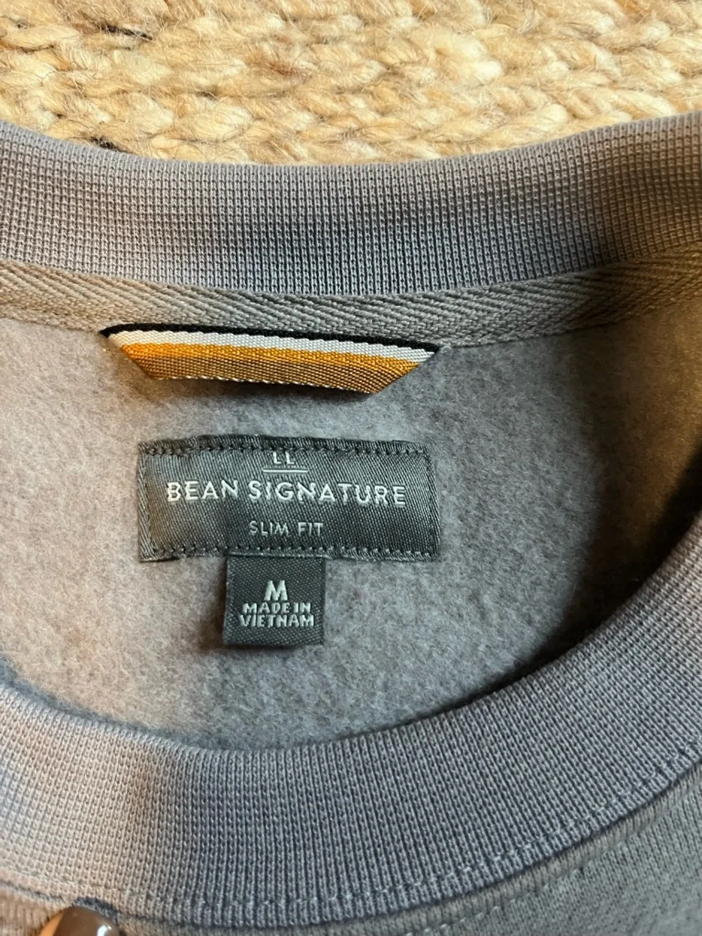 L.L. Bean Two-Tone Crewneck Sweatshirt in Gray, Cream & Olive Pocket-SLIM FIT - Picture 2 of 3